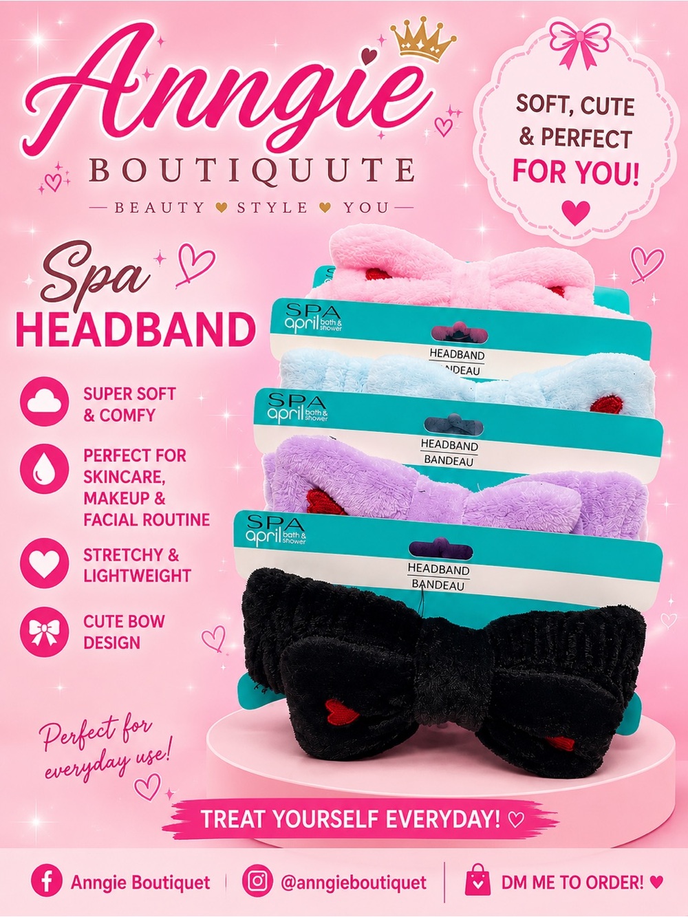 Kids Spa Headband - Pink, Blue, Purple, Black